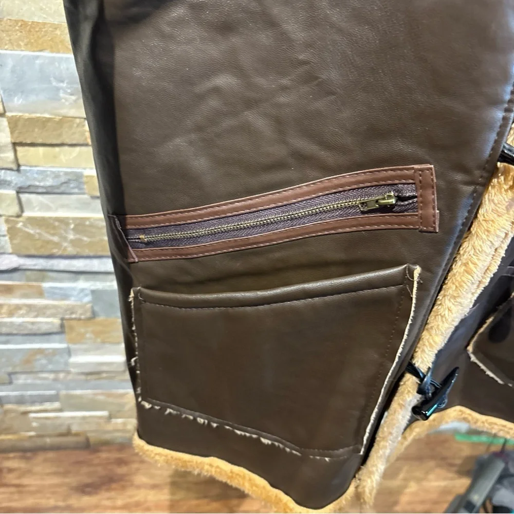 MEN HOODCOAT LEATHERLIKE FINISH PLUSH LINING TOGGLES BUCKLES 48 CHEST STREETWEAR - Picture 6 of 14